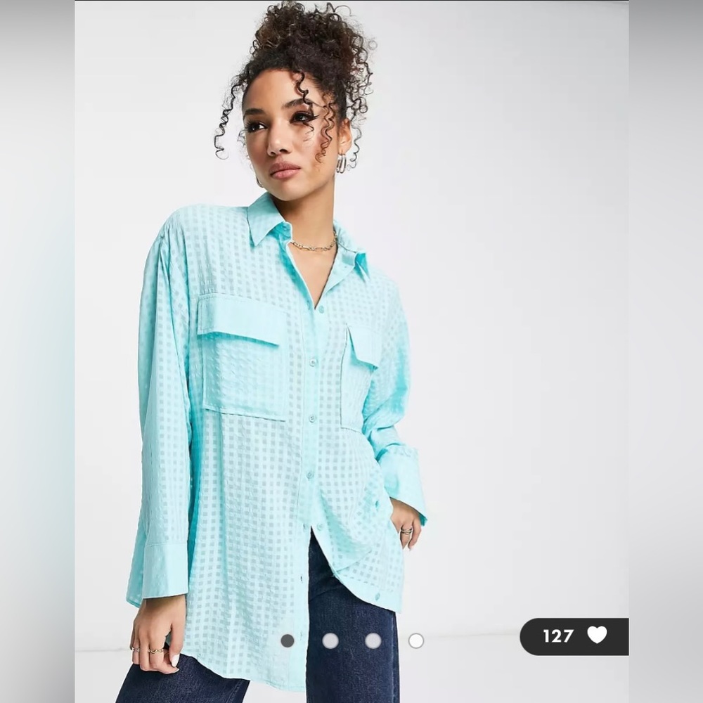 New - ASOS DESIGN - oversized shirt with wide cuff in light blue gingham